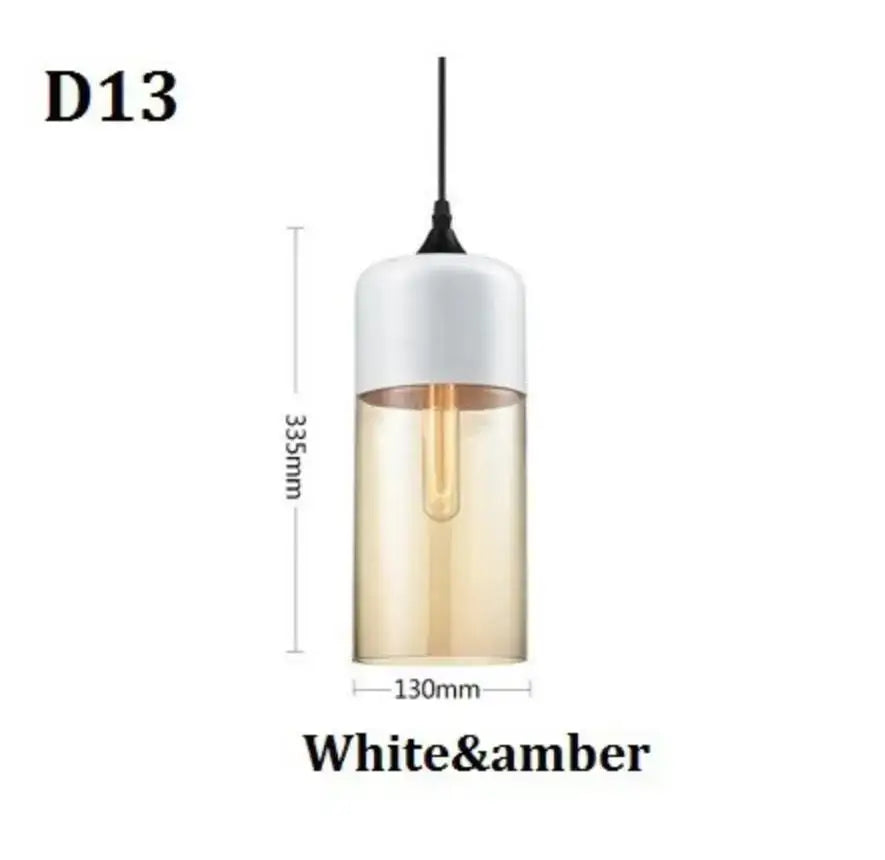 DecorBites™ pendant light featuring white and amber cylindrical black glass light fixture for modern indoor decor