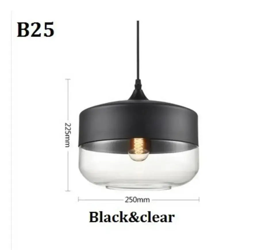 DecorBites black glass pendant light fixture with clear glass and sleek modern design for indoor decor and dining room
