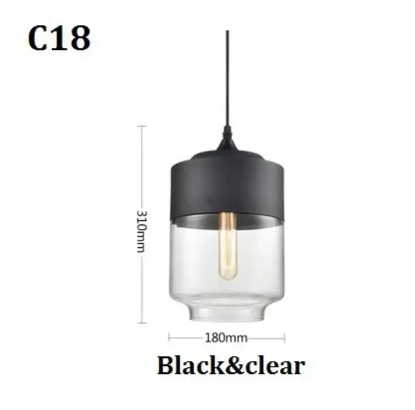 DecorBites™ black glass pendant light fixture with clear cylindrical glass and exposed edison bulb for modern indoor decor