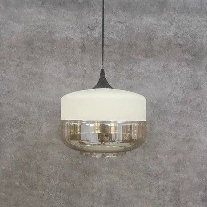 DecorBites™ black glass pendant light fixture with frosted white top and textured glass bowl for modern indoor decor