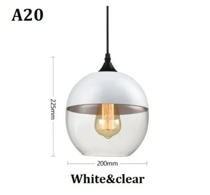 DecorBites™ black glass pendant light fixture with white clear spherical shade and black hanging cord for indoor decor