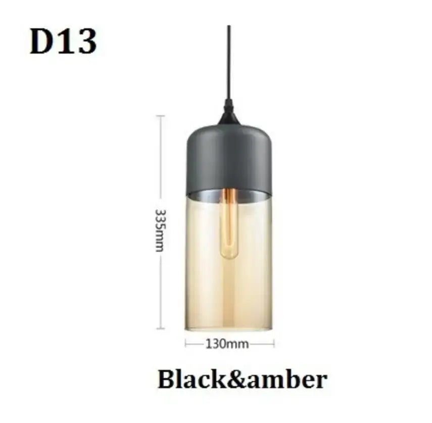 DecorBites black glass pendant light fixture with amber glass body and matte black top for modern indoor decor