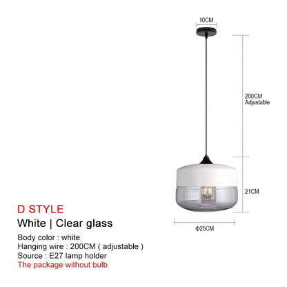 White and clear glass pendant lights with sleek modern design from DecorBites black glass pendant collection for dining room use