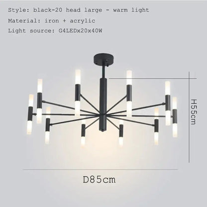 Decorbites black gold art decor led ceiling chandelier in black iron and acrylic with 20 warm led lights for modern homes