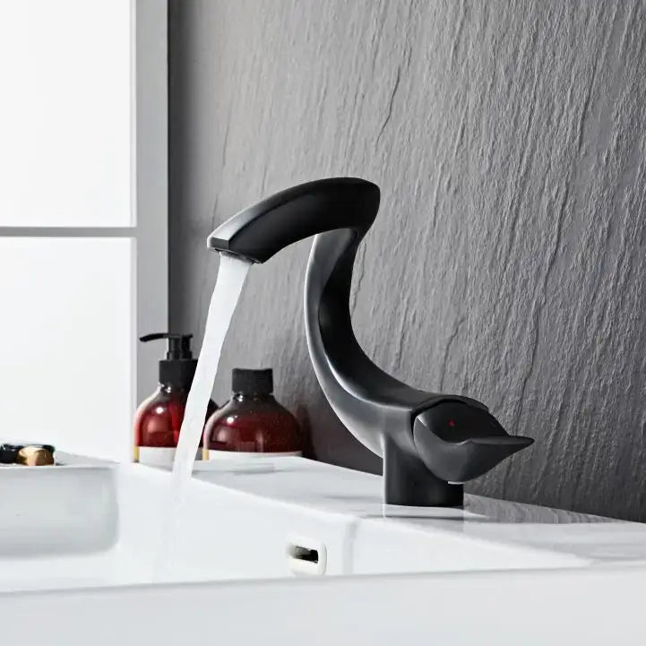 Decorbites black gold matte finish duck-shaped black gold brass bathroom faucet mixer for sink deck mounted chrome gray