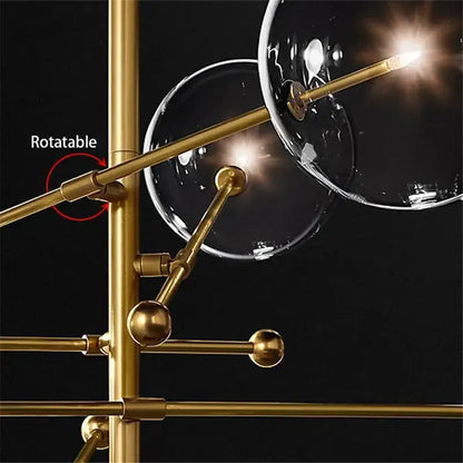 Modern decorbites black gold brass chandelier with clear glass bubble lights and rotatable arms for vintage lighting
