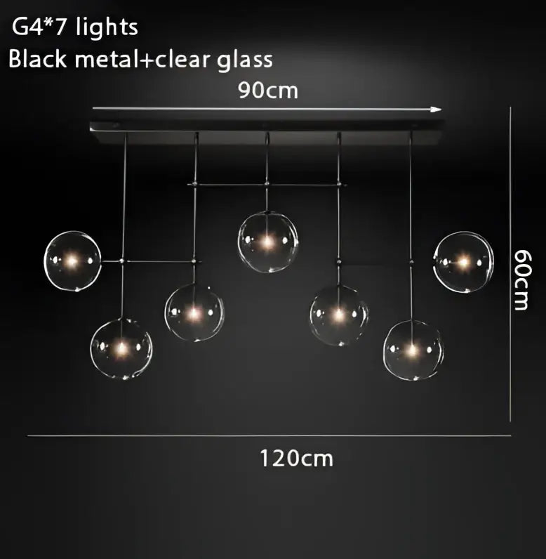 Modern decorbites black gold brass chandelier featuring seven clear glass globes with vintage geometric lighting design