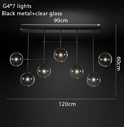 Modern decorbites black gold brass chandelier featuring seven clear glass globes with vintage geometric lighting design