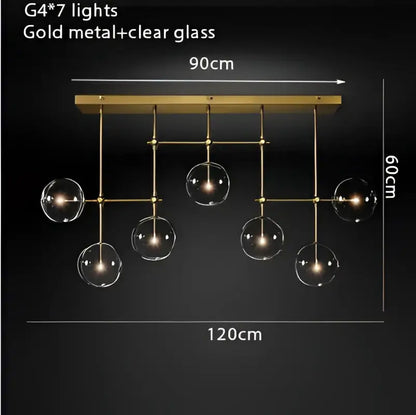 DecorBites black gold brass chandelier with seven clear glass globe lights vintage geometric lighting design
