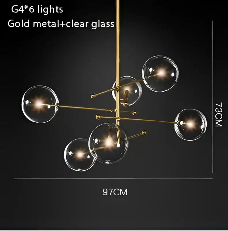 DecorBites black gold brass chandelier with six clear glass globe lights vintage geometric lighting fixture