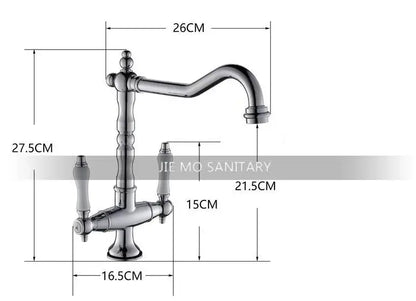 DecorBites™ black gold brass kitchen sink faucet with double handles and ornate twisted chrome spout for kitchen sink use