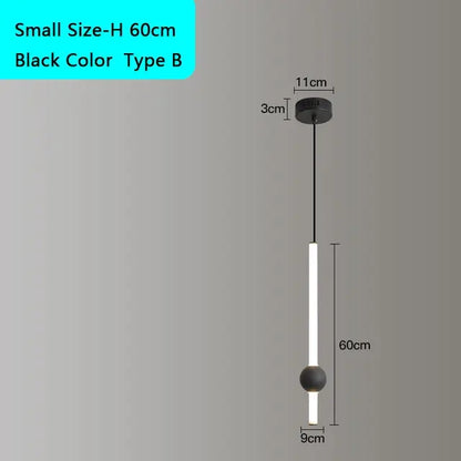 Decorbites black gold ceiling pendant featuring a black minimalist LED tube with spherical accents for bedroom lighting