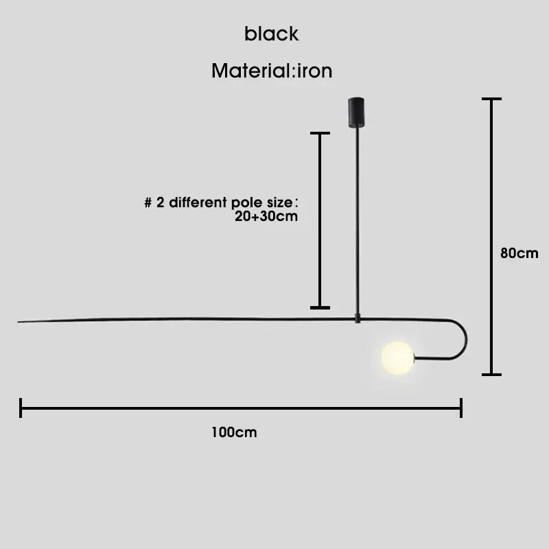 DecorBites black gold chandelier pendant with sleek black iron design and elongated arm featuring a spherical bulb
