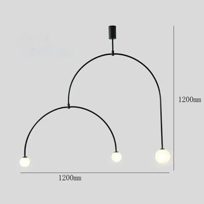 Decorbites black gold chandelier pendant with three curved black metal arms and spherical frosted glass bulbs