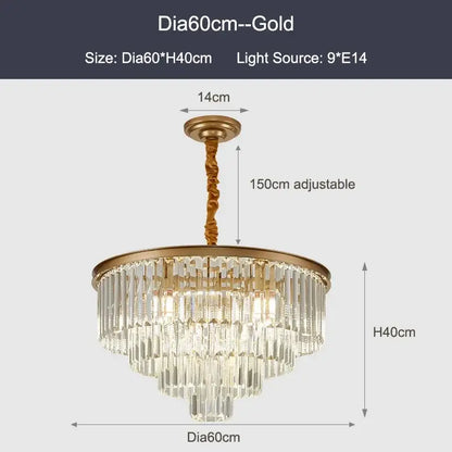 DecorBites black gold crystal chandelier with multi-tier clear prisms gold crystal ceiling light for luxe spaces