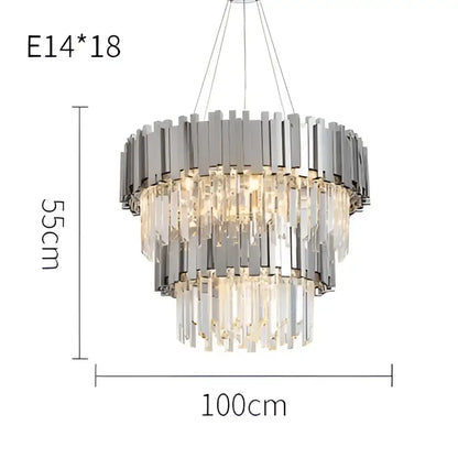 Silver-toned multi-tiered lighting fixture with cascading crystal droplets and polished bars from decorbites black gold crystal series