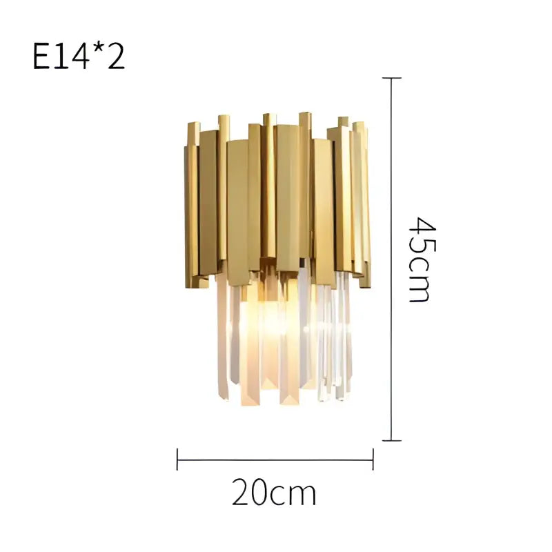 Gold-toned modern wall sconce with vertical brass bars and hanging crystal droplets by decorbites black gold lighting fixture