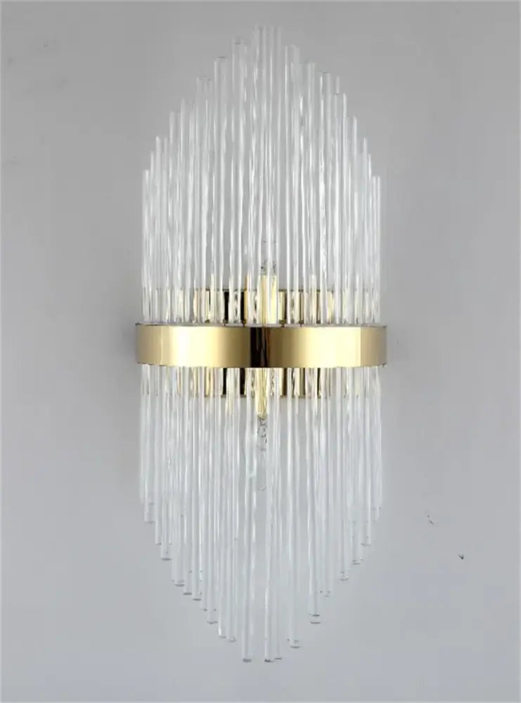 Clear glass rod sconce with gold-toned metal frame in decorbites black gold crystal wall lights for bedroom and living room