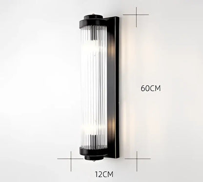 DecorBites black gold crystal wall lights with black frame and vertical ribbed glass panels for bedroom and living room