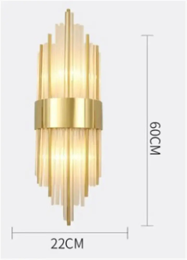 Decorbites black gold crystal wall lights featuring gold-toned vertical glass rods and a central metallic band for modern decor