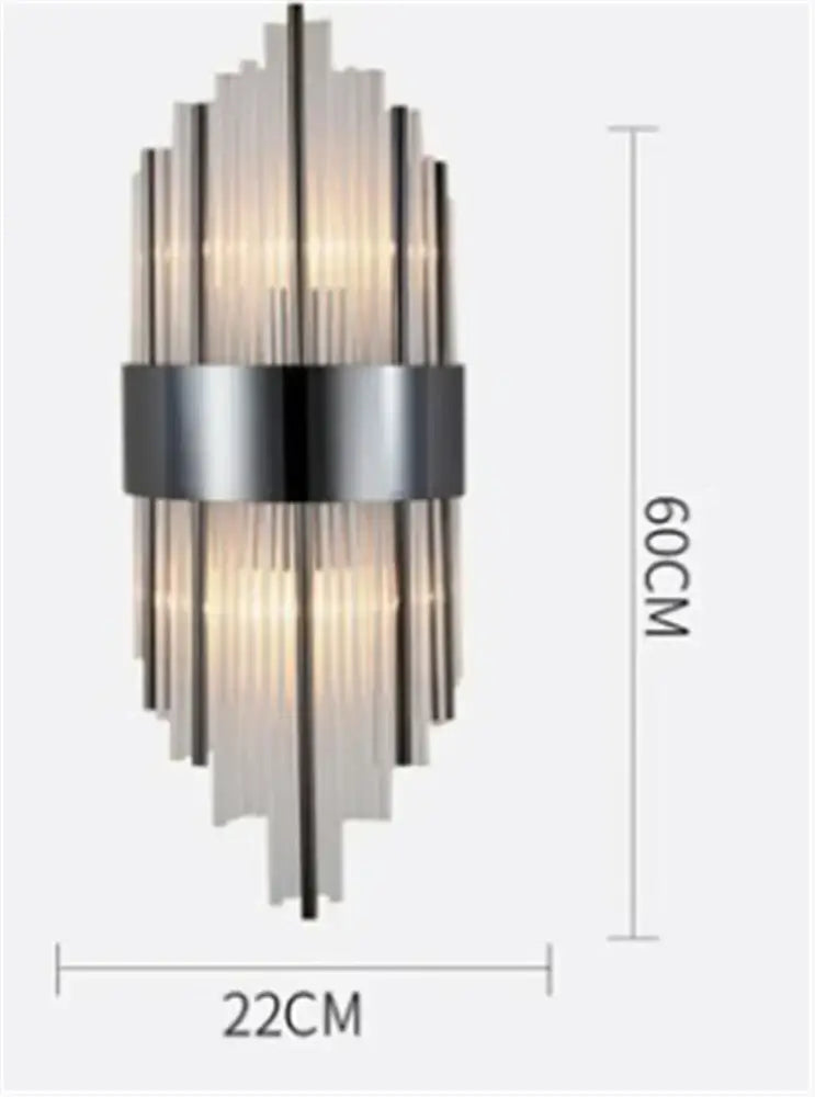 Modern decorbites black gold crystal wall light featuring sleek vertical frosted glass tubes and a brushed metal band