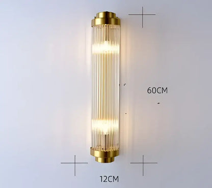 Gold-toned decorbites black gold crystal wall light with vertical glass rods modern led sconce for bedroom living room