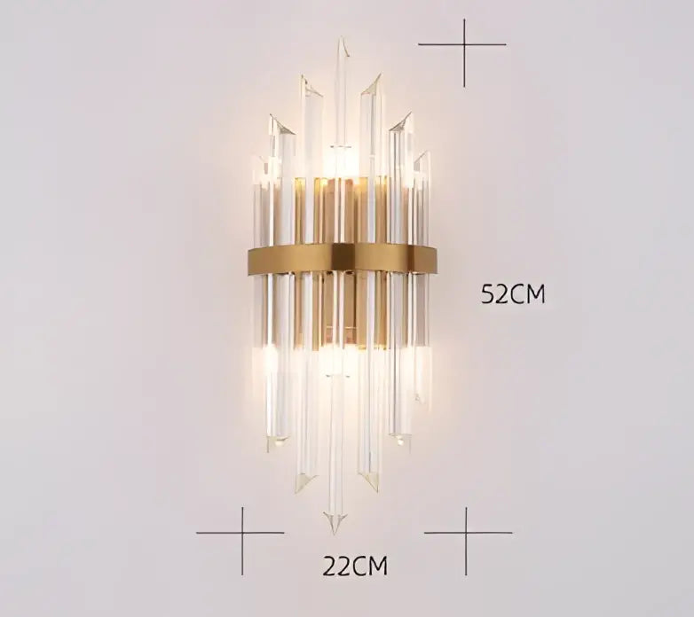Gold-toned black gold crystal wall sconce by decorbites with clear crystal rods in a modern vertical cascading design