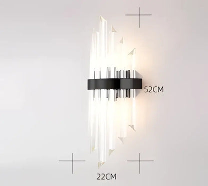 Modern LED wall sconce with sleek black metal base and clear faceted glass rods in decorbites black gold crystal style
