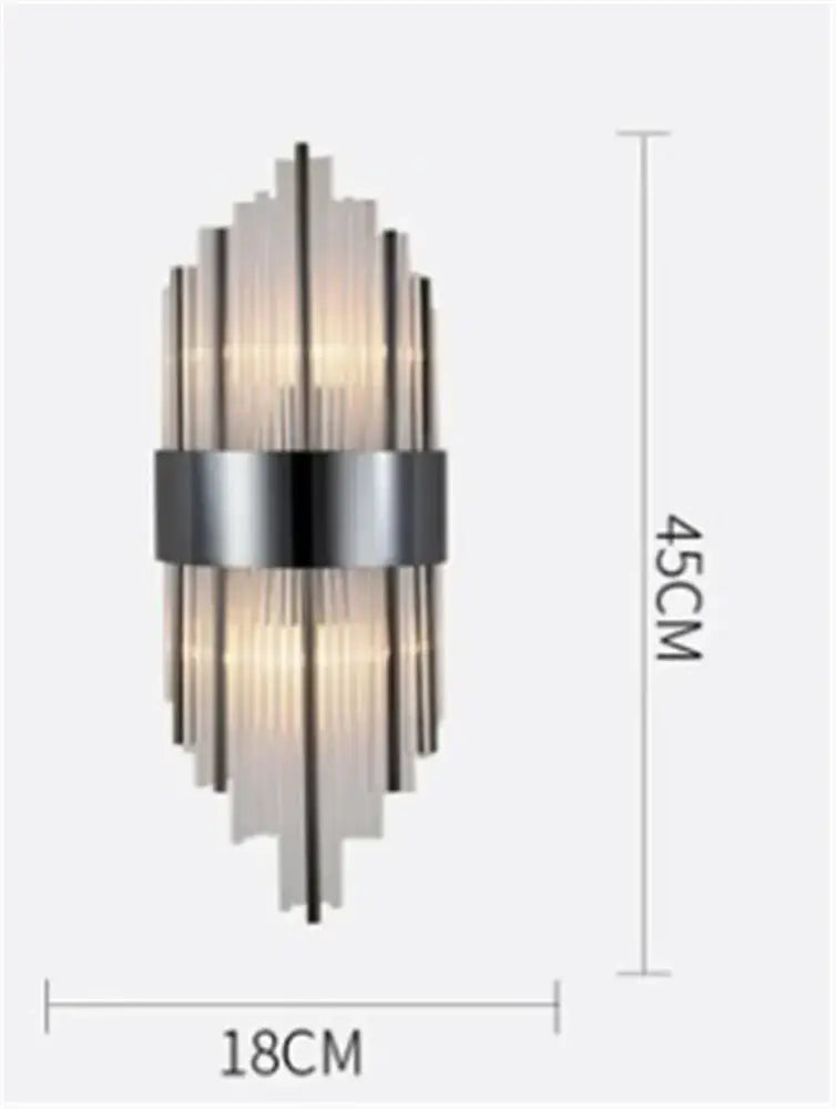 Modern decorbites black gold crystal wall light with sleek geometric design and vertical frosted glass tubes for living room