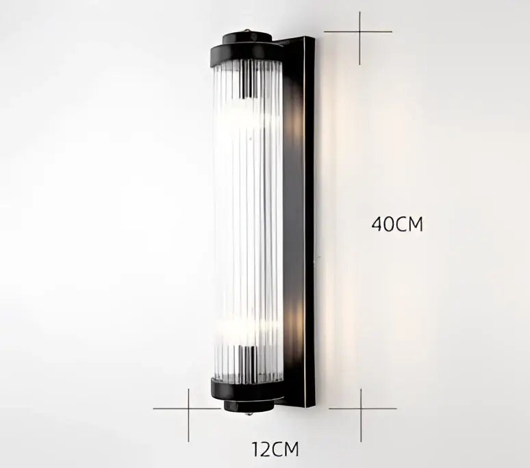 DecorBites black gold crystal wall sconce with vertical frosted glass panels and sleek metallic frame for home décor