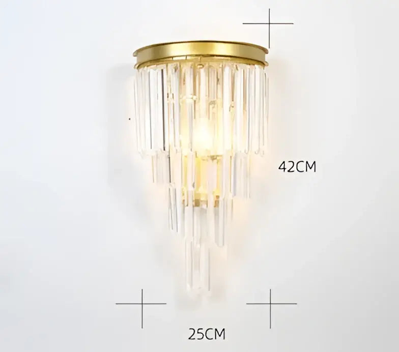 DecorBites black gold crystal wall sconce featuring gold-toned metal with cascading clear crystal prisms for home décor