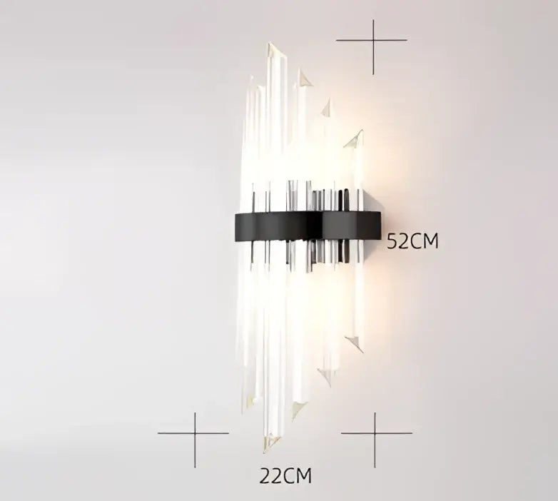 Modern decorbites black gold crystal wall sconce with black metal base and clear faceted glass rods for elegant lighting