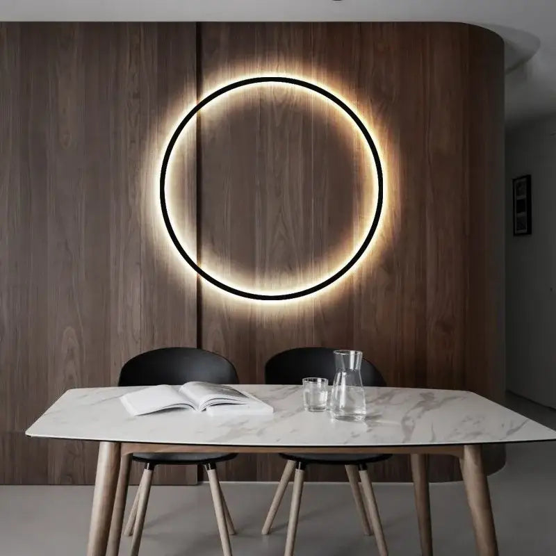 Circular decorbites black gold wall light with sleek black frame warm led usb plug dimmable bedroom sconce