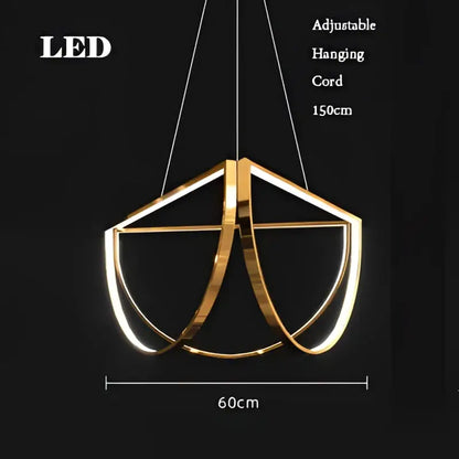 Gold geometric LED chandelier with modern angular design and adjustable cord in decorbites black gold style for living room