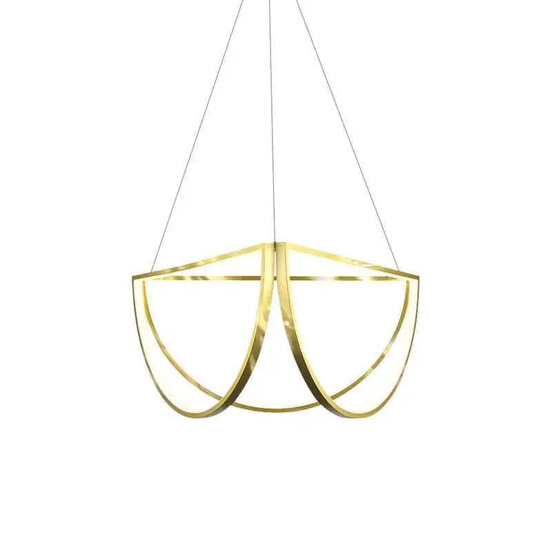 Modern gold-toned black gold geometric led pendant light with sleek curved metal rings for indoor living room decorbites black gold