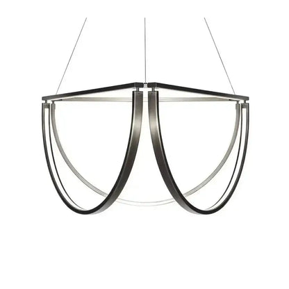 Modern black gold geometric led chandelier by DecorBites with brushed metallic finish and curved ring design for living rooms