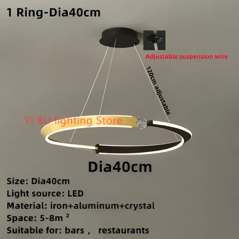 Decorbites black gold led circular chandelier with iron aluminum and crystal for dining room and bedroom lighting