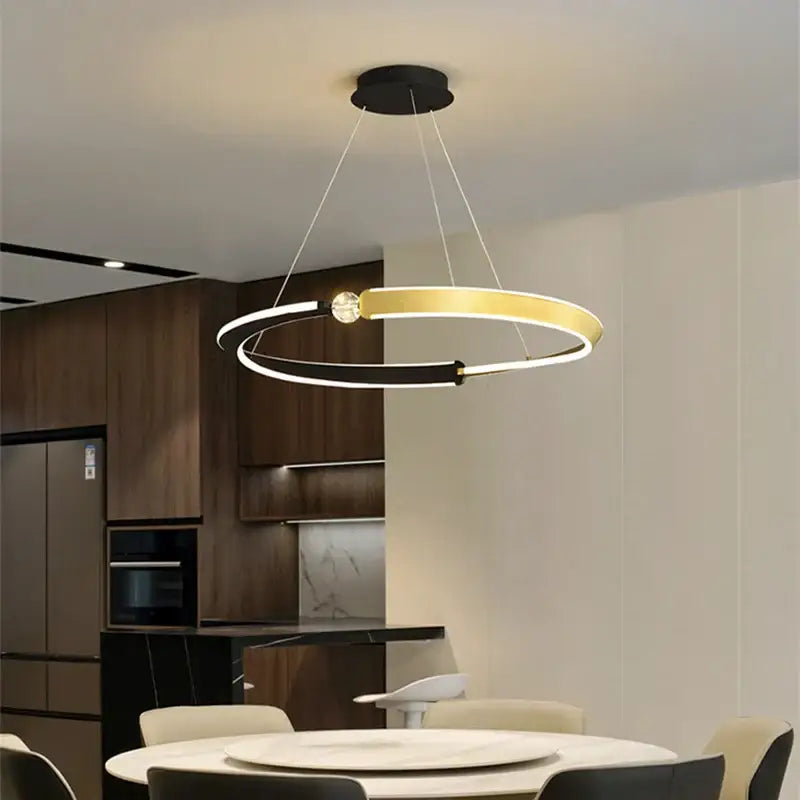 Modern decorbites black gold led ceiling chandelier with double-ring design and integrated crystal pendant lamp lighting