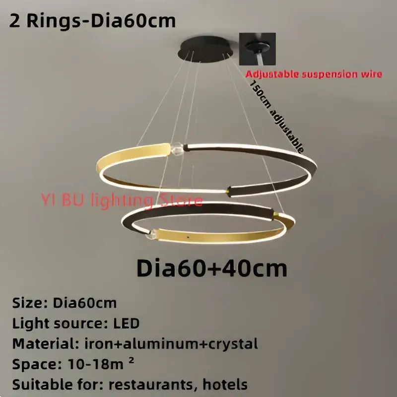 Modern double-ring decorbites black gold led chandelier in black gold finish with iron aluminum and crystal for dining room