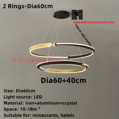Modern double-ring decorbites black gold led chandelier in black gold finish with iron aluminum and crystal for dining room