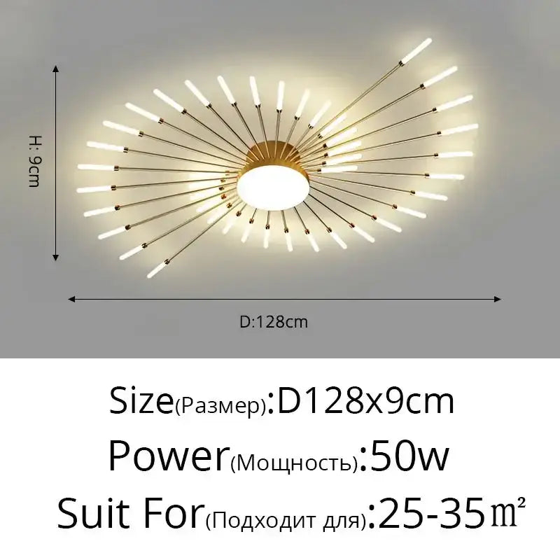Gold-toned decorbites black gold led chandelier with circular base and slender rods holding white led bulbs for modern interiors