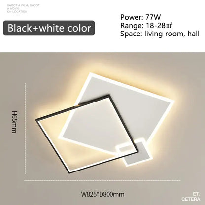 Modern black gold led chandelier with sleek overlapping square design for living dining bedroom by DecorBites black gold