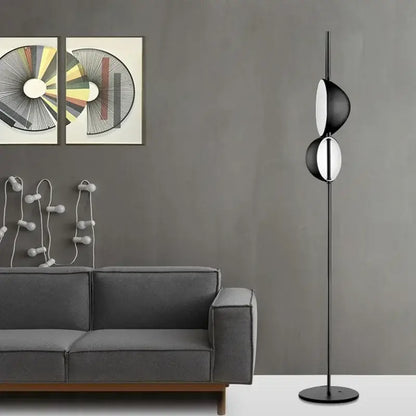 Modern black floor lamp decorbites black gold led with sleek minimalist design featuring two stacked circular shades