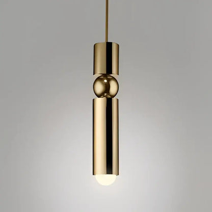 Brass cylindrical pendant light with polished spherical accent and warm glow in decorbites black gold led tube chandelier