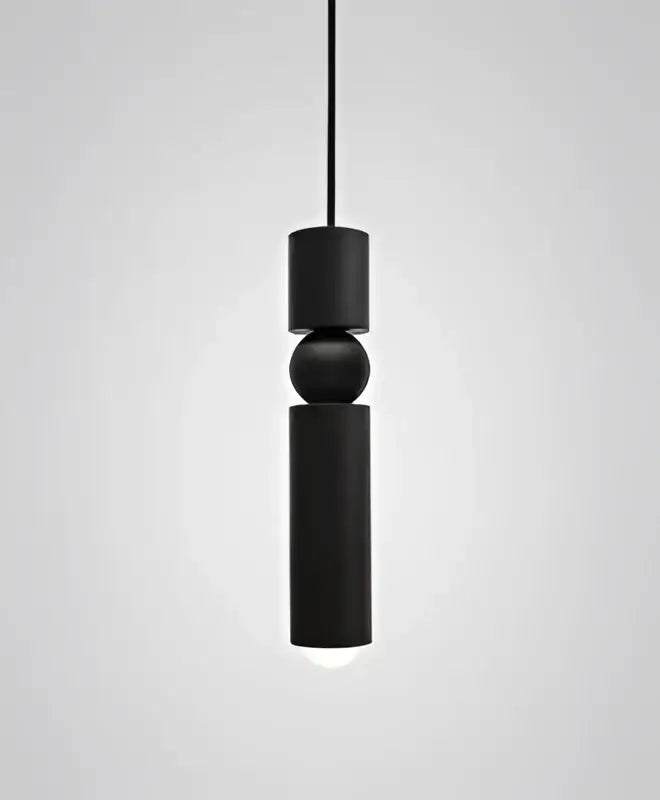 DecorBites black gold led tube pendant lamp featuring a black cylindrical matte finish with spherical connector design