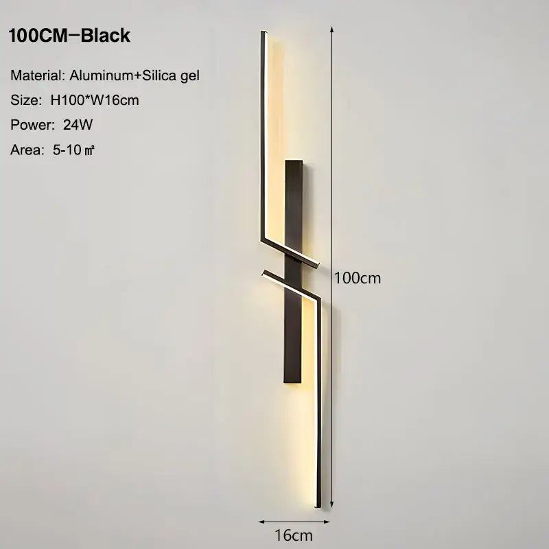 Decorbites black gold 100cm led wall lights with sleek aluminum and silica gel design for modern ambient lighting