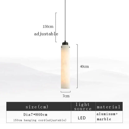 Decorbites black gold marble cylinder pendant light with frosted marble shade and aluminum frame for modern decor