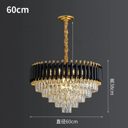 Decorbites black gold metal led chandelier with gold-toned twisted chain black accents and clear crystal droplets