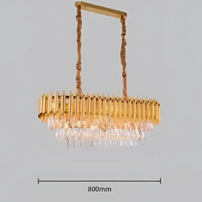 Decorbites black gold metal led chandelier with gold-toned rectangular frame and vertical crystal rods for living room