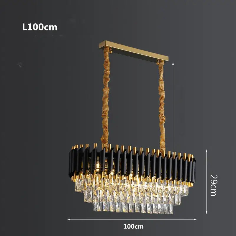 Decorbites black gold metal led chandelier with gold-toned frame black accents and clear crystal droplets for living room
